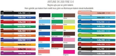 Artline 200 Fineliner 0.4 mm Çizim Kalemi 20 Renk Set - 1