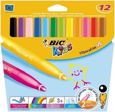 Bic Eco Vısa Yıkanabilir Jumbo Keçeli Boya Kalemi 12 Renk - 1