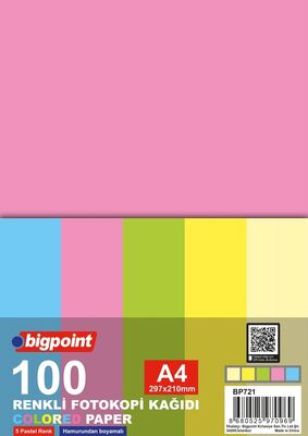 Bigpoint A4 Renkli Fotokopi Kağıdı 5 Pastel Renk 100'lü Paket - 1
