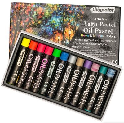 Bigpoint Artists's Yağlı(Oil) Pastel Boya 12'li Metalik ve Fosforlu Renkler - 1