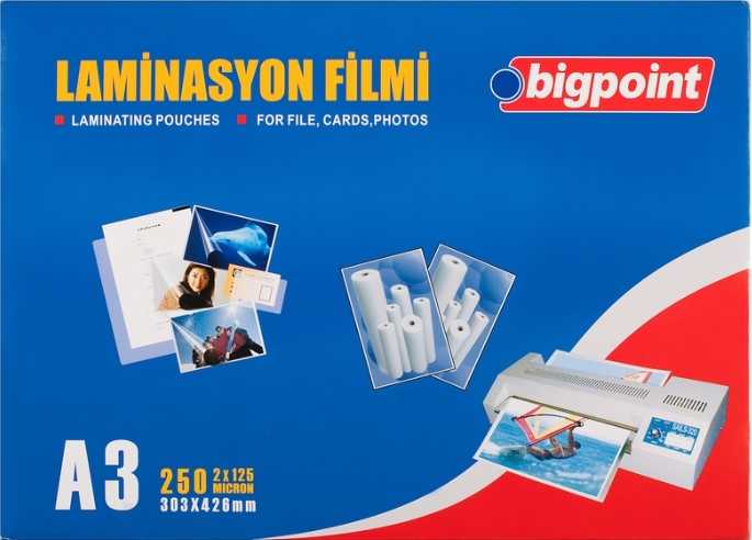 Bigpoint Laminasyon Filmi A3 125 Mikron 100 Lük