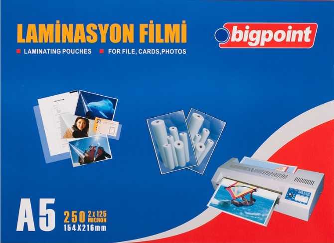 Bigpoint Laminasyon Filmi A5 125 Mikron 100 Lük