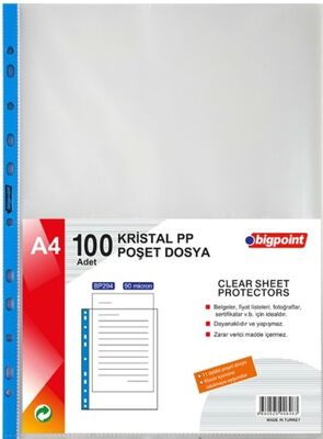 Bigpoint Poşet Dosya Mavi Şeritli Kristal 90 Mikron 100'lü Paket - 1