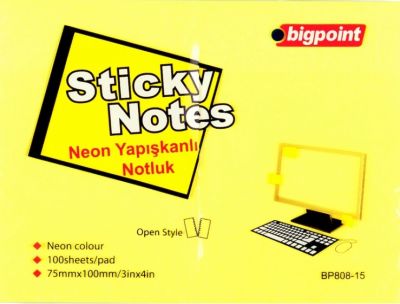 Bigpoint Yapışkanlı Not Kağıdı 100x75mm Neon Sarı - 1