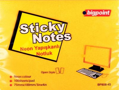 Bigpoint Yapışkanlı Not Kağıdı 100x75mm Neon Turuncu - 1