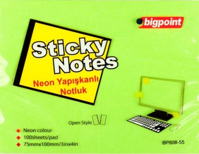 Bigpoint Yapışkanlı Not Kağıdı 100x75mm Neon Yeşil - 1