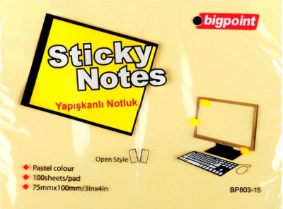 Bigpoint Yapışkanlı Not Kağıdı 100x75mm Sarı - 1