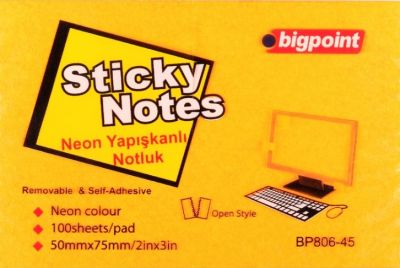 Bigpoint Yapışkanlı Not Kağıdı 50x75mm Neon Turuncu - 1