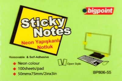 Bigpoint Yapışkanlı Not Kağıdı 50x75mm Neon Yeşil - 1