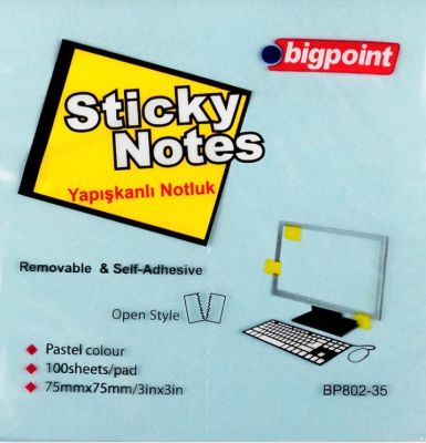 Bigpoint Yapışkanlı Not Kağıdı 75x75mm Mavi - 1