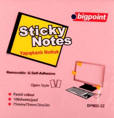 Bigpoint Yapışkanlı Not Kağıdı 75x75mm Pembe - 1