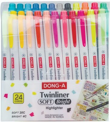 Dong-A Twinliner Soft-Bright Fosforlu Kalem Çift Taraflı 24 lü Set - 1