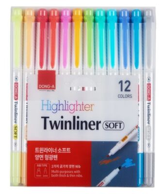 Dong-A Twinliner Soft Fosforlu Kalem Çift Taraflı 12 li Set - 1