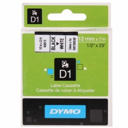 Dymo D1 Yedek Şerit 12 mm. x 7 mt. Beyaz/Siyah (45013) - 5 li pk. - Dymo