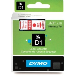 Dymo D1 Yedek Şerit 19 mm. x 7 mt. Beyaz/Kırmızı (45805) - 5 li pk. - Dymo