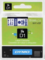 Dymo D1 Yedek Şerit 19 mm. x 7 mt. Beyaz/Mavi (45804) - 5 li pk. - Dymo