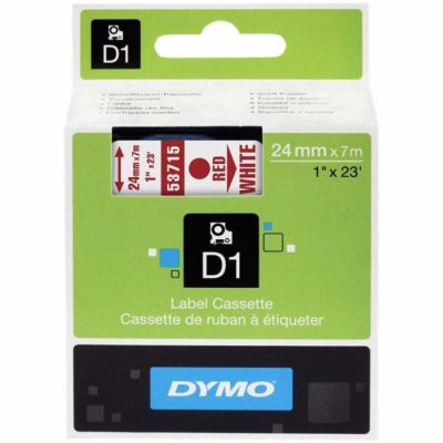 Dymo D1 Yedek Şerit 24 mm. x 7 mt. Beyaz/Kırmızı (53715) - 5 li pk. - 1