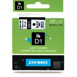 Dymo D1 Yedek Şerit 6 mm. x 7 mt. Beyaz/Siyah (43613) - 5 li pk. - Dymo