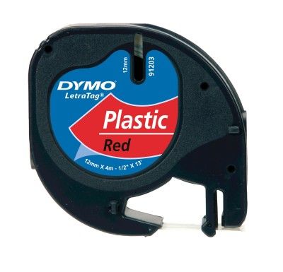 Dymo LetraTag Plastik Şerit (12 mm. x 4 mt.) Kırmızı (59424) - 10 lu pk. - 1