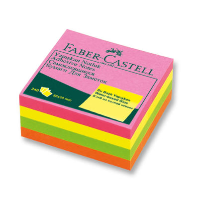 Faber-Castell Yapışkan Notluk 50x50mm Karışık Fosforlu Renkli Mini Küp - 1