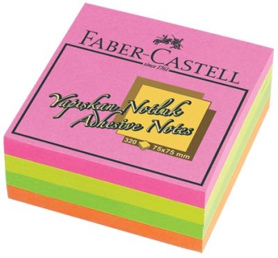 Faber-Castell Yapışkan Notluk 75x75mm Karışık Fosforlu Renkli Küp - 1