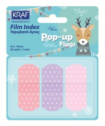 Kraf İndex Film (PP) 42x19mm Pop-Up 3 Renk 20 yp.Pastel Puantiyeli - Kraf