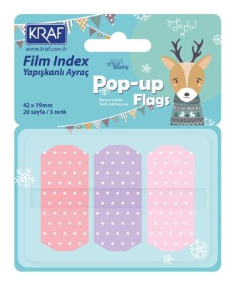 Kraf İndex Film (PP) 42x19mm Pop-Up 3 Renk 20 yp.Pastel Puantiyeli - 1