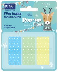 Kraf İndex Film (PP) 42x19mm Pop-Up 3 Renk 20 yp.Pastel Renk Puantiyeli - Kraf