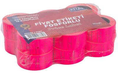 Kraf Motex Fiyat Etiketi Çizgili Fosforlu Pembe 12 mm x 21 mm 12'li - 1