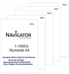 Navigatör Numaralı A4 Kağıt 80 gr.1'den - 1000'e - Navigatör