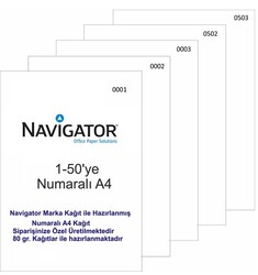 Navigatör - Navigatör Numaralı A4 Kağıt 80 gr.1'den - 50'ye