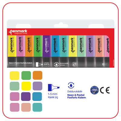 Penmark 6 Neon 6 Pastel Renk 12’li Fosforlu Kalem - 1