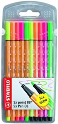 Stabilo Point 88 + Pen 68 Neon 10 lu Paket - Stabilo
