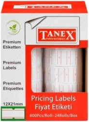 Tanex - Tanex Motex Fiyat Etiketi Çizgili Beyaz 12 mm x 21 mm 24'lü