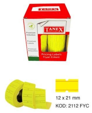 Tanex Motex Fiyat Etiketi Çizgili Fosforlu Sarı 12 mm x 21 mm 24'lü - 1