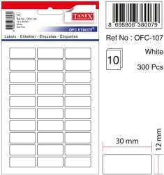Tanex - Tanex Ofis Etiketi 30x12mm Beyaz