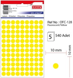 Tanex - Tanex Yuvarlak Ofis Etiketi 10mm Fosforlu Sarı