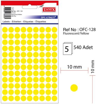 Tanex Yuvarlak Ofis Etiketi 10mm Fosforlu Sarı - 1