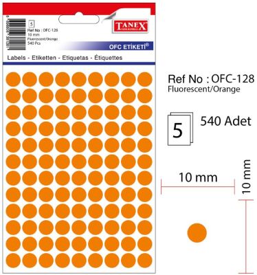 Tanex Yuvarlak Ofis Etiketi 10mm Fosforlu Turuncu - 1