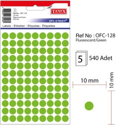 Tanex - Tanex Yuvarlak Ofis Etiketi 10mm Fosforlu Yeşil