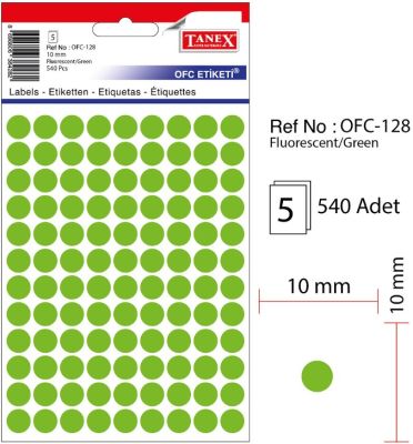 Tanex Yuvarlak Ofis Etiketi 10mm Fosforlu Yeşil - 1