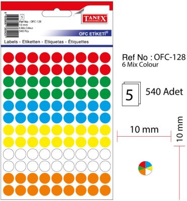 Tanex Yuvarlak Ofis Etiketi 10mm Karışık Renkli - 1