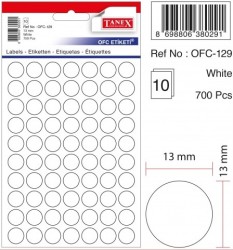 Tanex Yuvarlak Ofis Etiketi 13mm Beyaz - Tanex