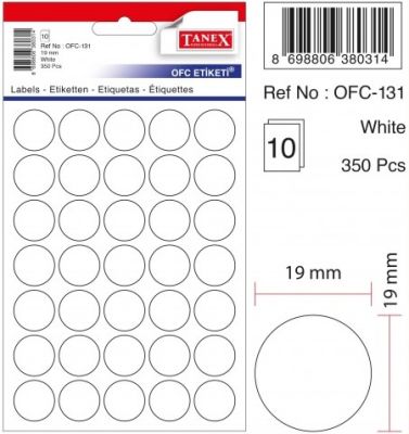 Tanex Yuvarlak Ofis Etiketi 19mm Beyaz - 1