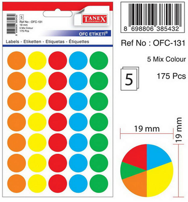 Tanex Yuvarlak Ofis Etiketi 19mm Karışık Renkli - 1