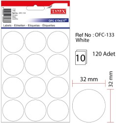 Tanex - Tanex Yuvarlak Ofis Etiketi 32mm Beyaz