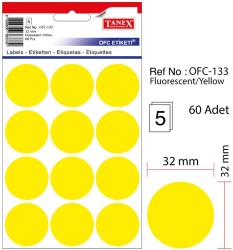 Tanex - Tanex Yuvarlak Ofis Etiketi 32mm Fosforlu Sarı