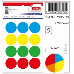 Tanex Yuvarlak Ofis Etiketi 32mm Karışık Renkli - Tanex