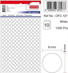 Tanex Yuvarlak Ofis Etiketi 8mm Beyaz - Tanex