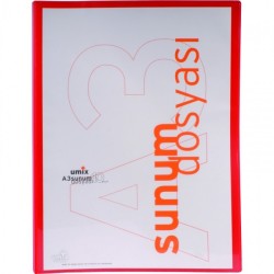 Umix Önden Cepli Sunum Dosyası A3 40'lı Kırmızı - Umix